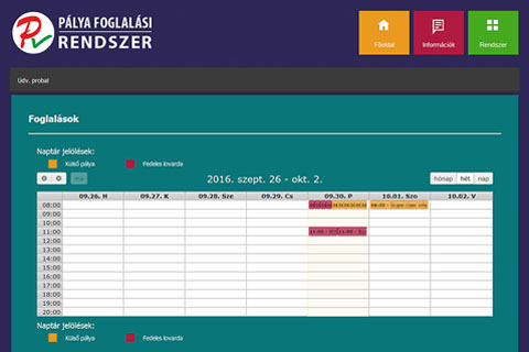 Pálya foglalási rendszer - Foglalások heti bontásban