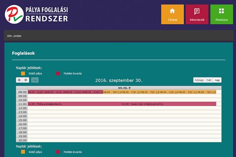 Pálya foglalási rendszer - Foglalások napi bontásban